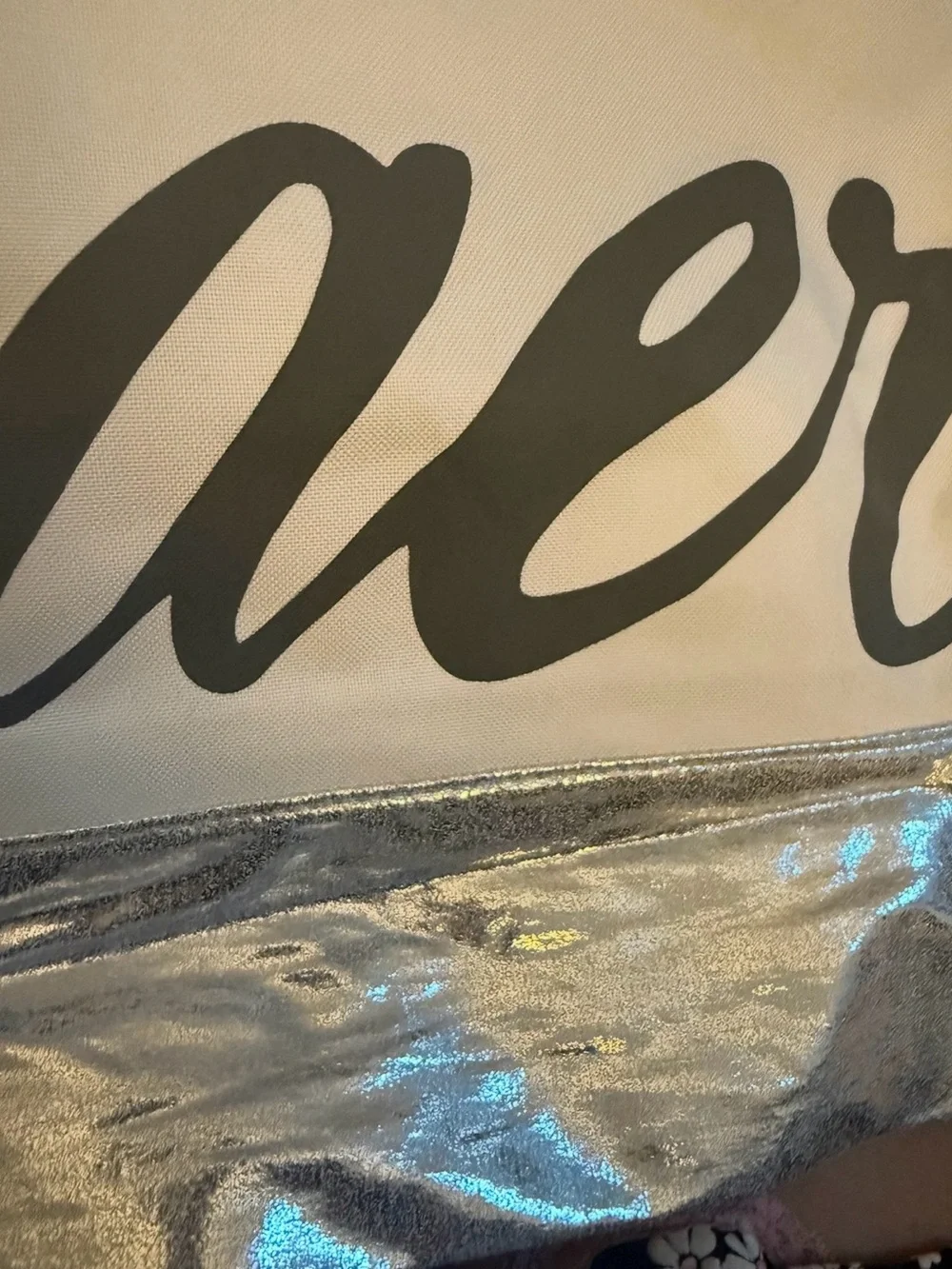 NWT Aerie Oversized Logo Tote Bag – White & Metallic Silver